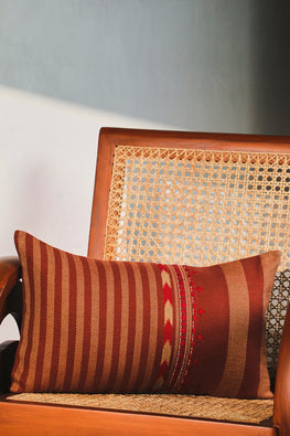 Urvi brown cushion cover with contrasting woven stripes