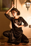 Urmul Raatrani Hand Embroidered Dark Black Mashru Silk Kurta Set For Women Online