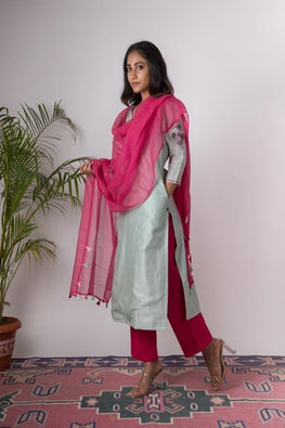 kurta set for women, embroidered kurta, chanderi kurta