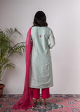 Urmul 'Rajnigandha'Hand Embroidered mint chanderi kurta . 2pc set (kurta and dupatta)
