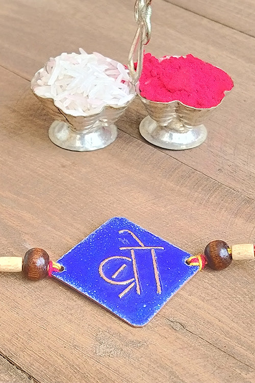 Okhai 'Dulari' Navy Blue Copper Enamel Rakhi