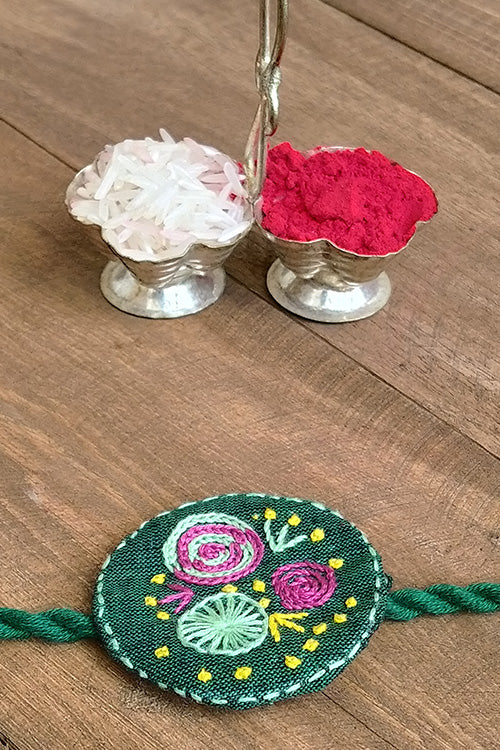 Okhai 'Care' Green Hand Embroidery Rakhi