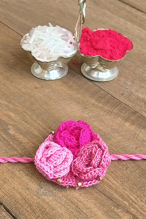 Okhai 'Mirth' Pink Crochet Rakhi