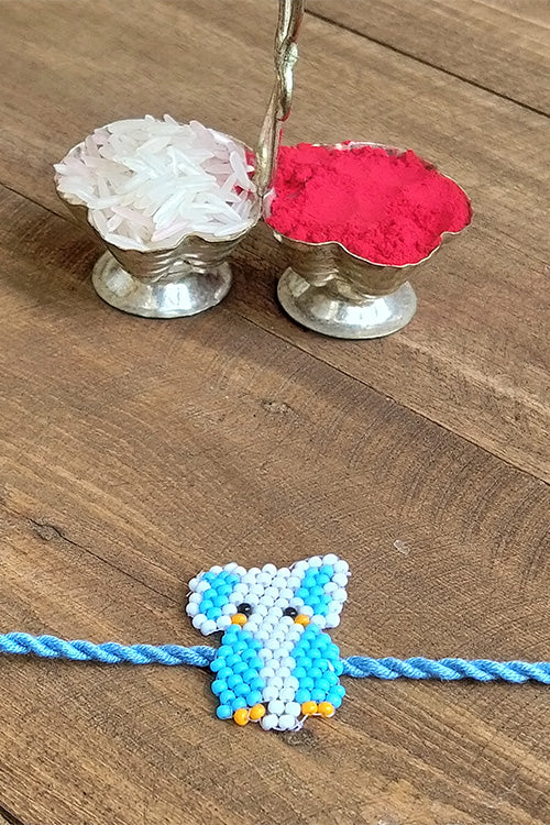 Okhai 'Convoy' Light Blue Elephant Bead Work Rakhi