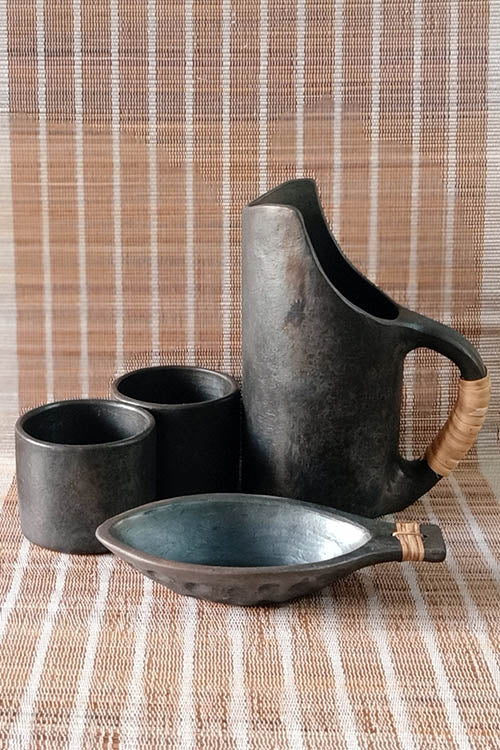 Terracotta by Sachii "Longpi Black Pottery Jug and Tumblers Set"