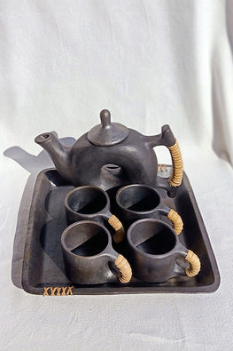 Terracotta by Sachii Longpi Black Pottery Teapot-Cups-Tray Set