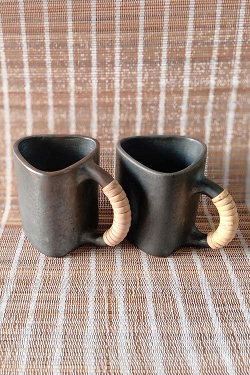 Terracotta by Sachii "Longpi Black Pottery Trikon Coffee Mug Large Set of 2"