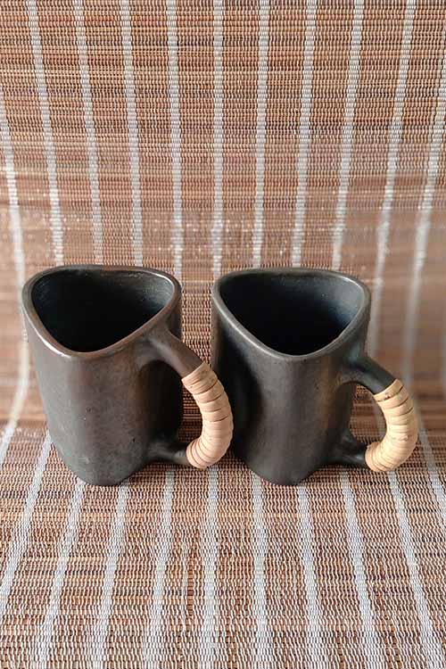 Terracotta by Sachii "Longpi Black Pottery Trikon Coffee Mug Large Set of 2"