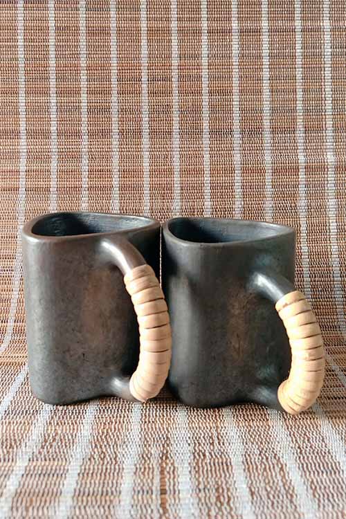 Terracotta by Sachii "Longpi Black Pottery Trikon Coffee Mug Large Set of 2"