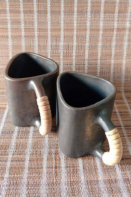 Terracotta by Sachii "Longpi Black Pottery Trikon Coffee Mug Large Set of 2"