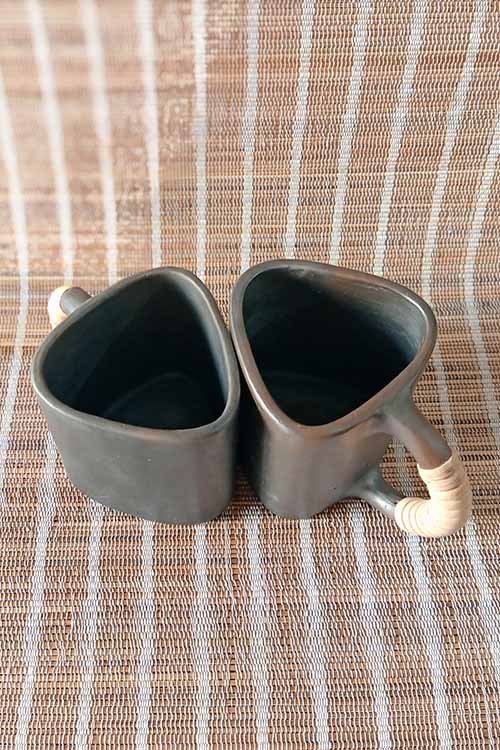 Terracotta by Sachii "Longpi Black Pottery Trikon Coffee Mug Large Set of 2"