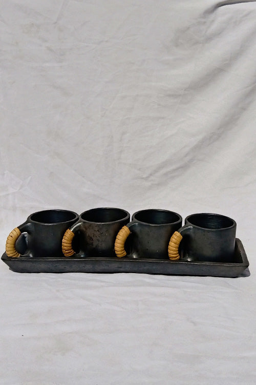 Terracotta by Sachii Longpi Black Pottery Coffee-Mugs & Tray Set