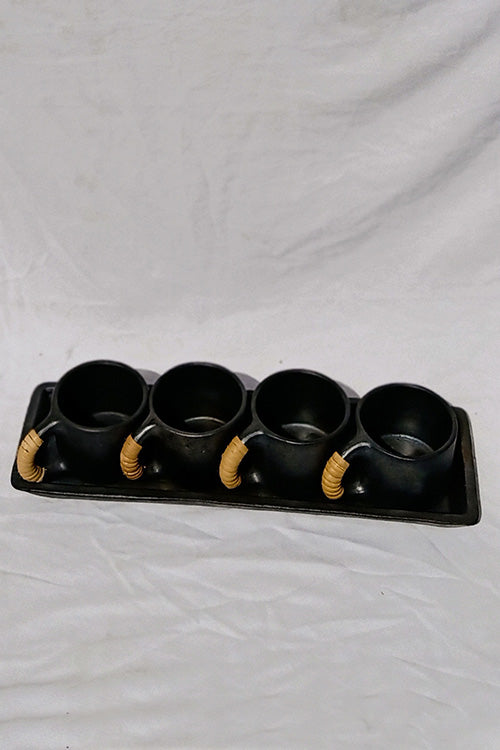 Terracotta by Sachii Longpi Black Pottery Coffee-Mugs & Tray Set