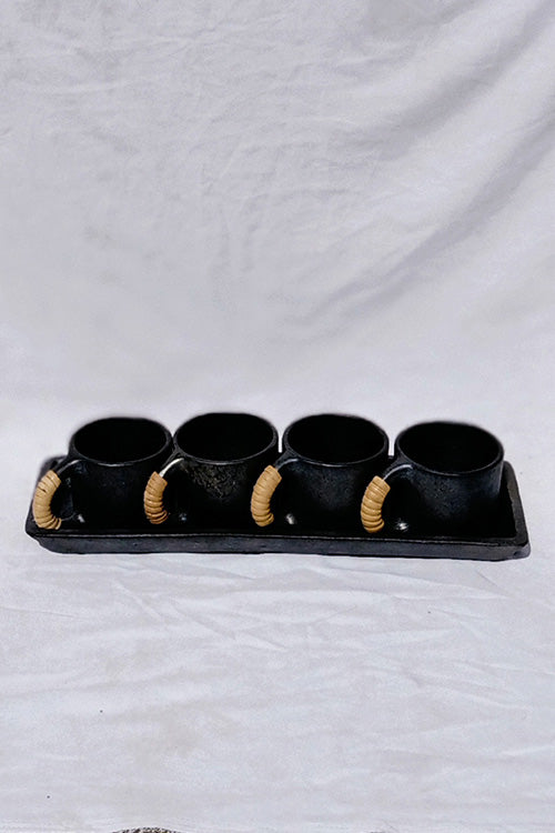 Terracotta by Sachii Longpi Black Pottery Coffee-Mugs & Tray Set