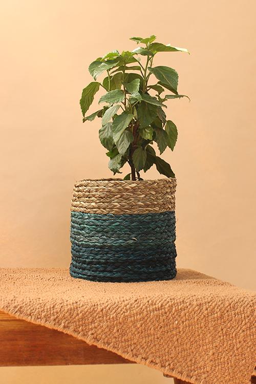 Handmade Sabai Grass Planter Small (Indigo)