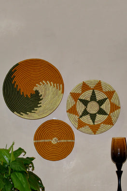 Dharini Sabai & Palm Wall Basket Set (Mustard-Green-Natural)