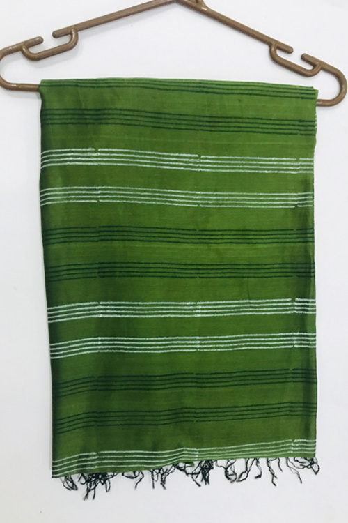 Samuday Craft Block Printed -Silk Dupatta-Green Colour