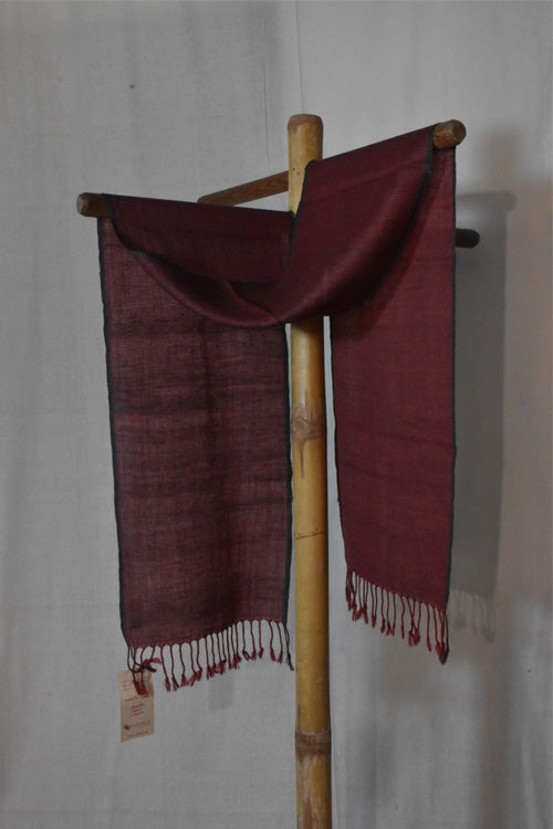 Linen & Wool Scarf | Maroon Red With Black Border