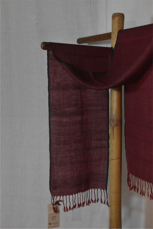 Linen & Wool Scarf | Maroon Red With Black Border