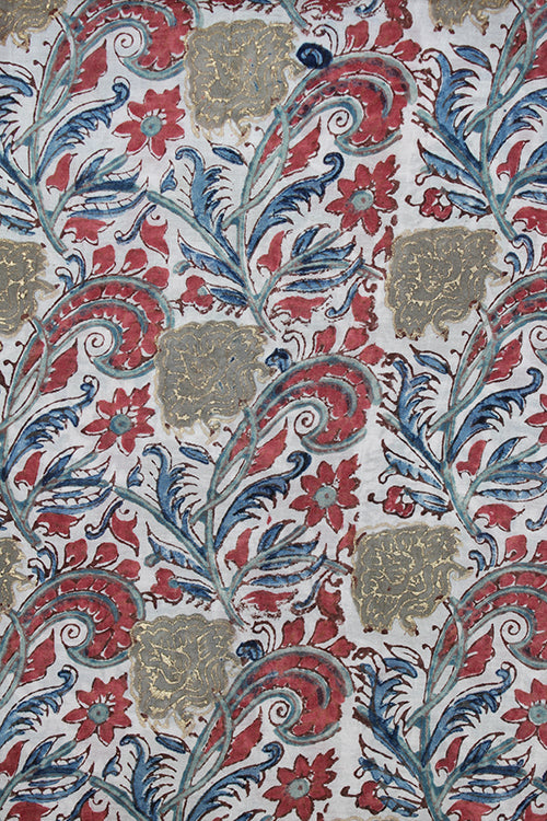 'RILEY' Natural Dyed Block Printed Cotton x Silk Fabric With Touch Of Pigment Gold Print Creative Bee x 0.50 Meter