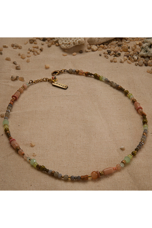 Dhaaga Peach Beach Bead Stone Necklace - Main Image