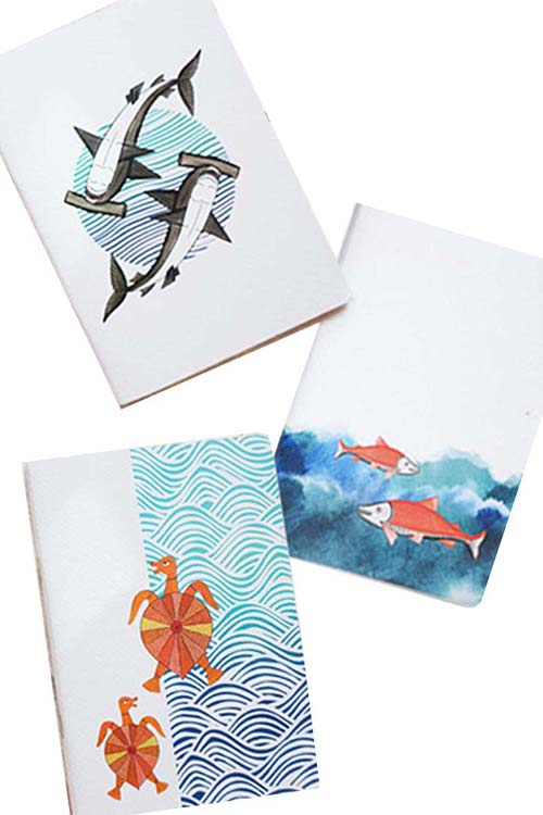 Ekibeki "Ocean Series" notebokes in collaboration with tradational Patchitra artisan Rupsona - Set of 3 A5 notebooks