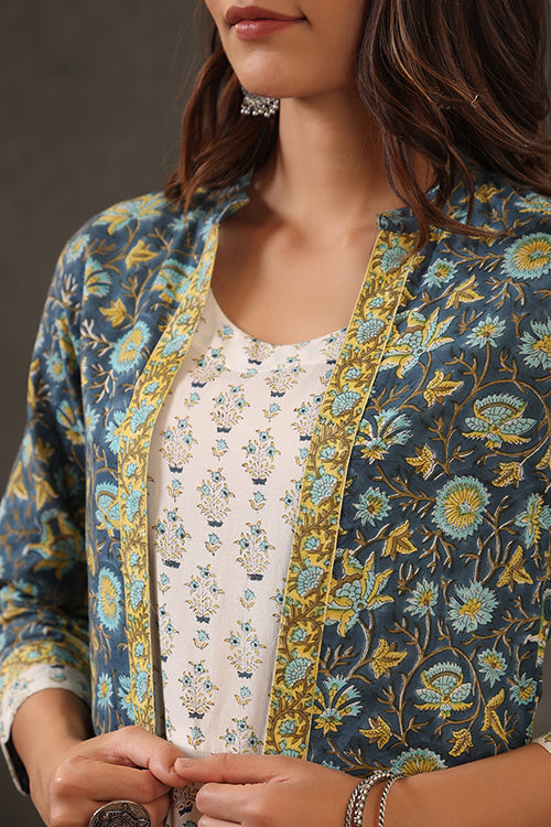 Shuddhi Cobalt Blue & Lemin Yellow Double Layered Dress For Women Online