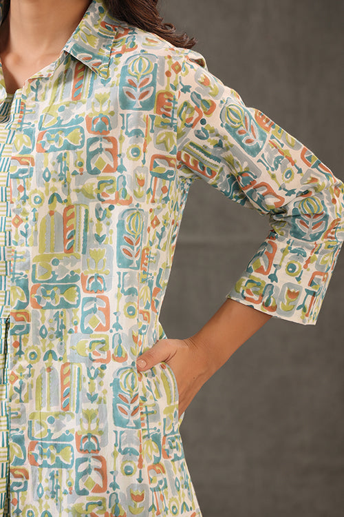 Shuddhi Cerulean Blue With Teal Green Double Layered Dress