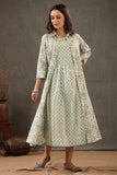 Shuddhi Cerulean Blue With Teal Green Double Layered Dress