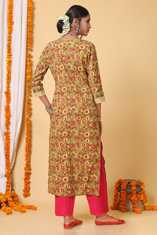 Mustard and Yellow Handblock Printed kurta With Bhandej Duppatta