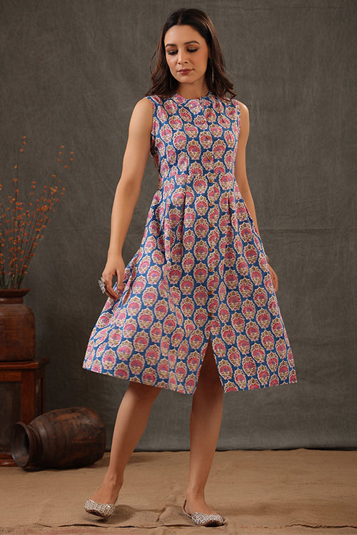 Shuddhi Cyan Blue And Crepe Pink Dress