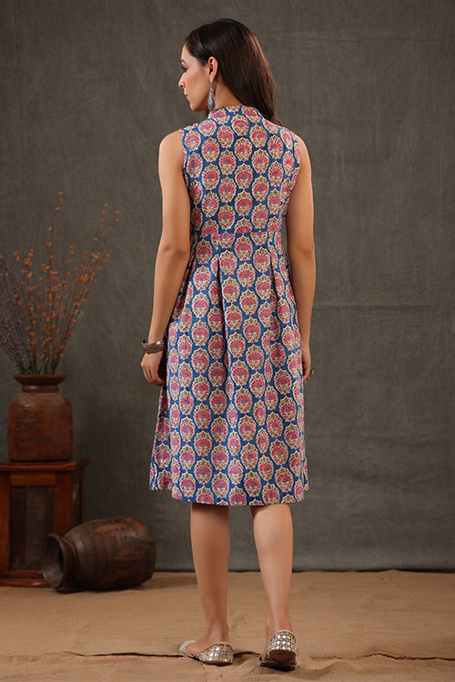 Shuddhi Cyan Blue And Crepe Pink Dress