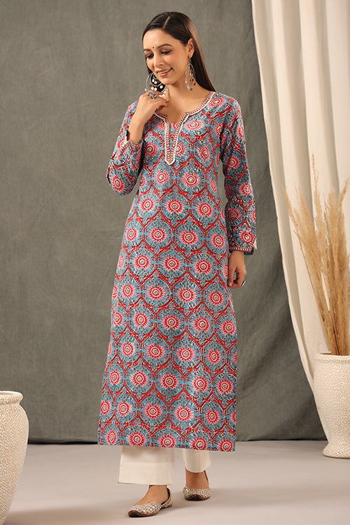 Shuddhi Cyan Blue Straight Kurta