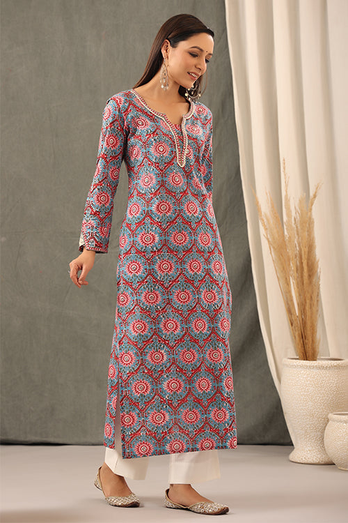 Shuddhi Cyan Blue Straight Kurta