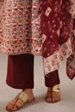 Shuddhi Coral Red Floral Cotton Kurta And Duppatta