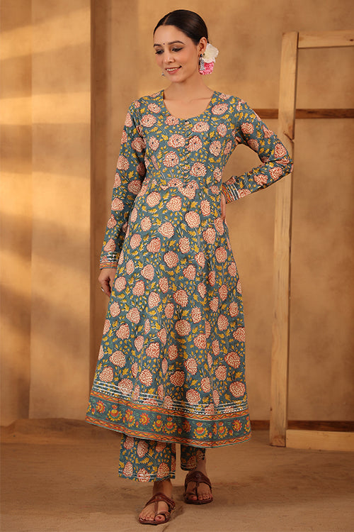 Shuddhi Bottle Green Kurta And Pant Set