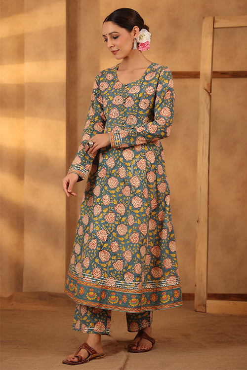 Shuddhi Bottle Green Kurta And Pant Set