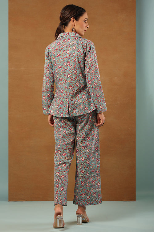 Shuddhi Steel Blue 3 Pcs Co-Ord Set