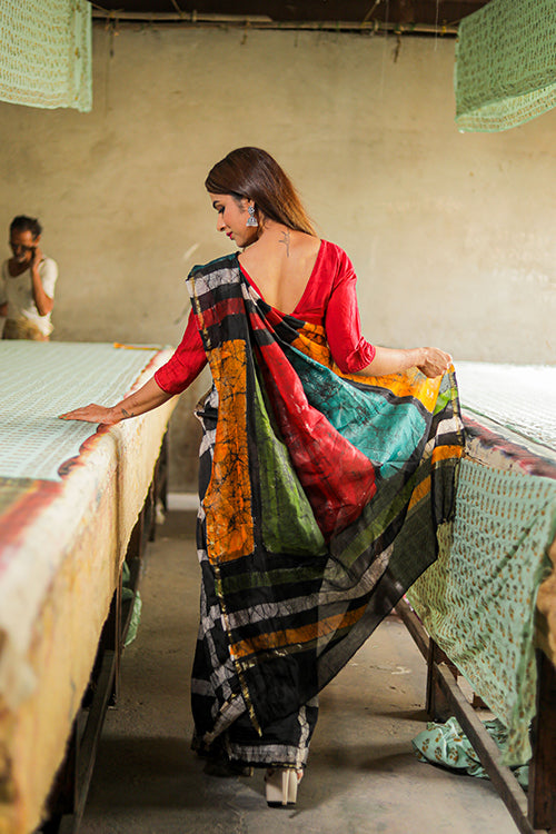 Batik Handblock Print Chanderi Silk Saree-65