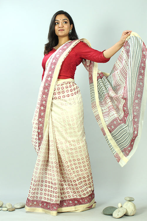 Sooti Syahi-Hand Block Printed Maheshwari Silk Saree-6