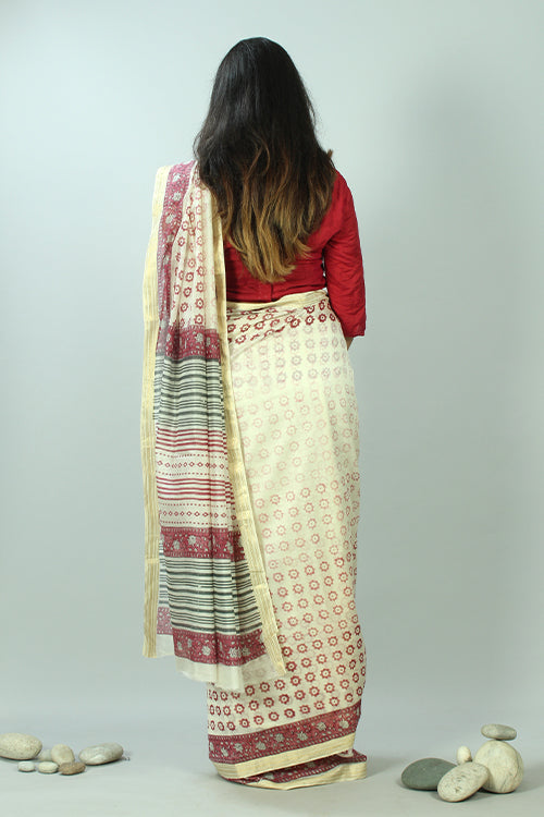 Sooti Syahi-Hand Block Printed Maheshwari Silk Saree-6