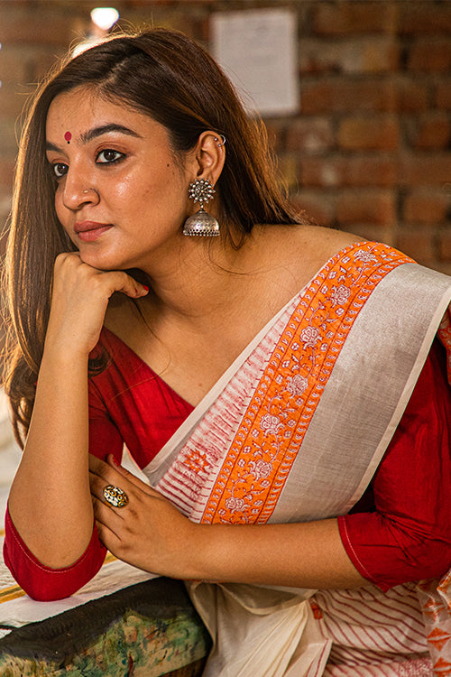 Sooti Syahi-Hand Block Printed Maheshwari Silk Saree-8