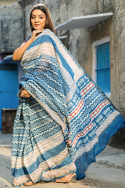 Keeping it Light: DABU INDIGO Handblock Printed Chanderi Silk Saree