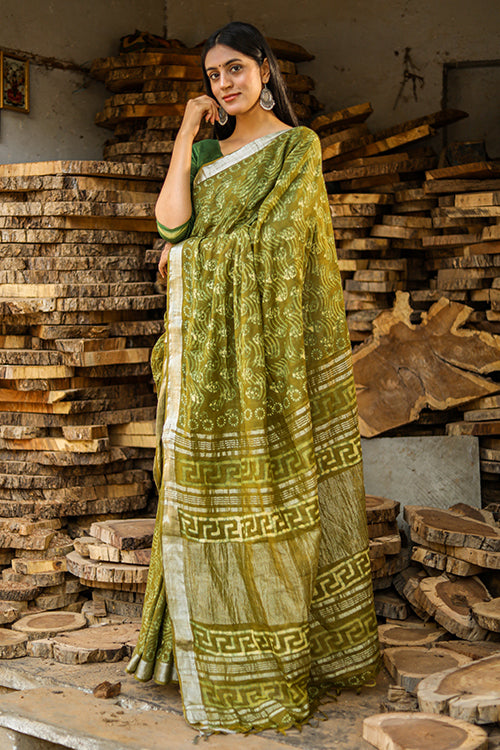 Sooti Syahi Into The Woods Kashish Dabu Handblock Printed Cotton Slub Saree Online