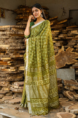 Buy Sooti Syahi The Evening Breeze Handblock Print Mul Mul Cotton Saree  Online – Okhaistore