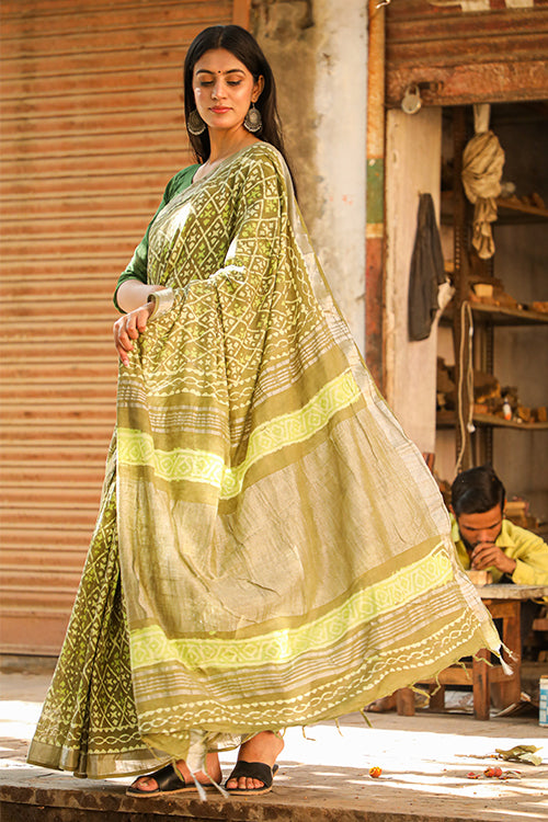Heena On Her Sarees Handblock Printed Cotton Slub Saree Online