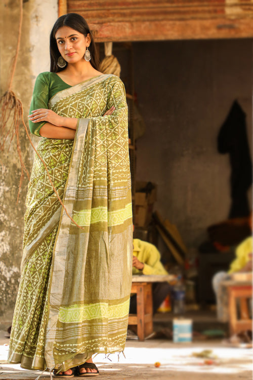 Heena On Her Sarees Handblock Printed Cotton Slub Saree Online