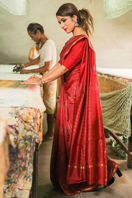 Sooti Syahi-Hand Block Printed Chanderi Silk Saree-15