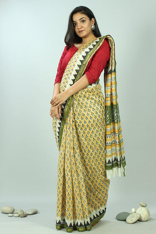 Sooti Syahi-Handblock Printed Chanderi Silk Saree-17