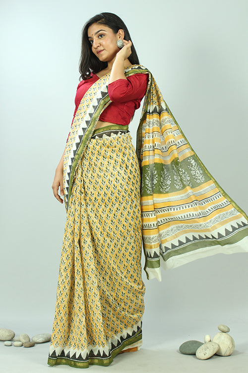 Sooti Syahi-Handblock Printed Chanderi Silk Saree-17